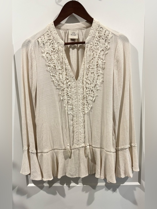 Knox Rose Tops - KNOX ROSE Cream Lace-Crochet Trim BoHo Peasant Top
SZ. M